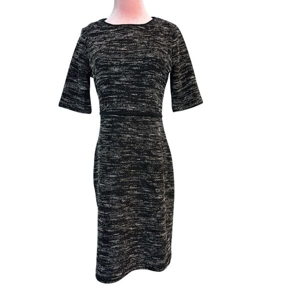 NWT Banana Republic S/S Sheath Dress Black White Variegated Knit Unlined 6 - Picture 1 of 6